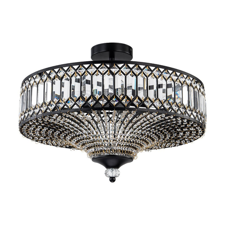 Modern Crystal Drum Semi-Flush Mount Ceiling Light | Carved