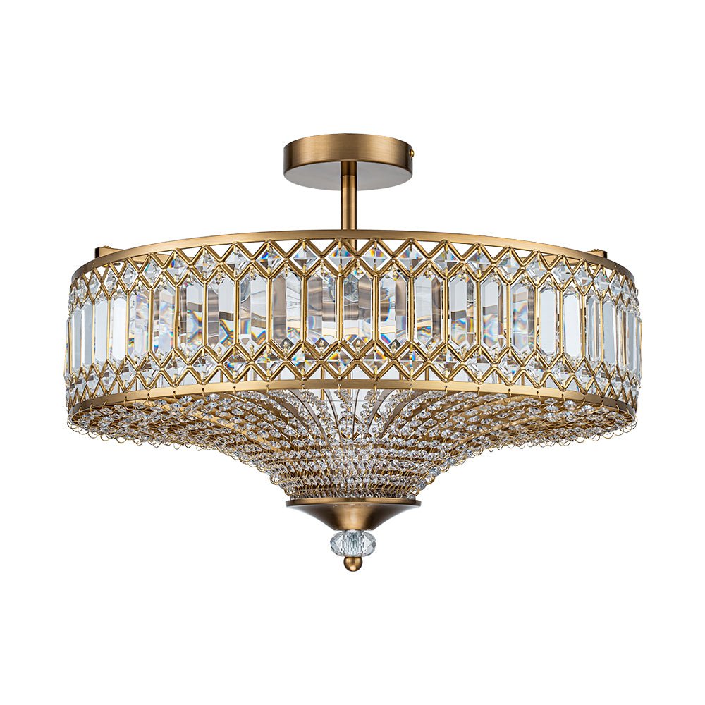 Modern Crystal Drum Semi-Flush Mount Ceiling Light | Carved