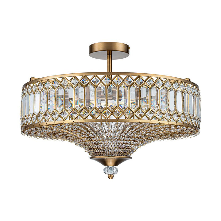 Modern Crystal Drum Semi-Flush Mount Ceiling Light | Carved
